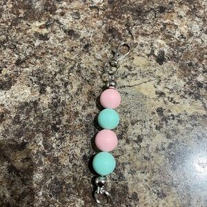 Pastel Pink and Mint Beaded Keychain Charm 15MM